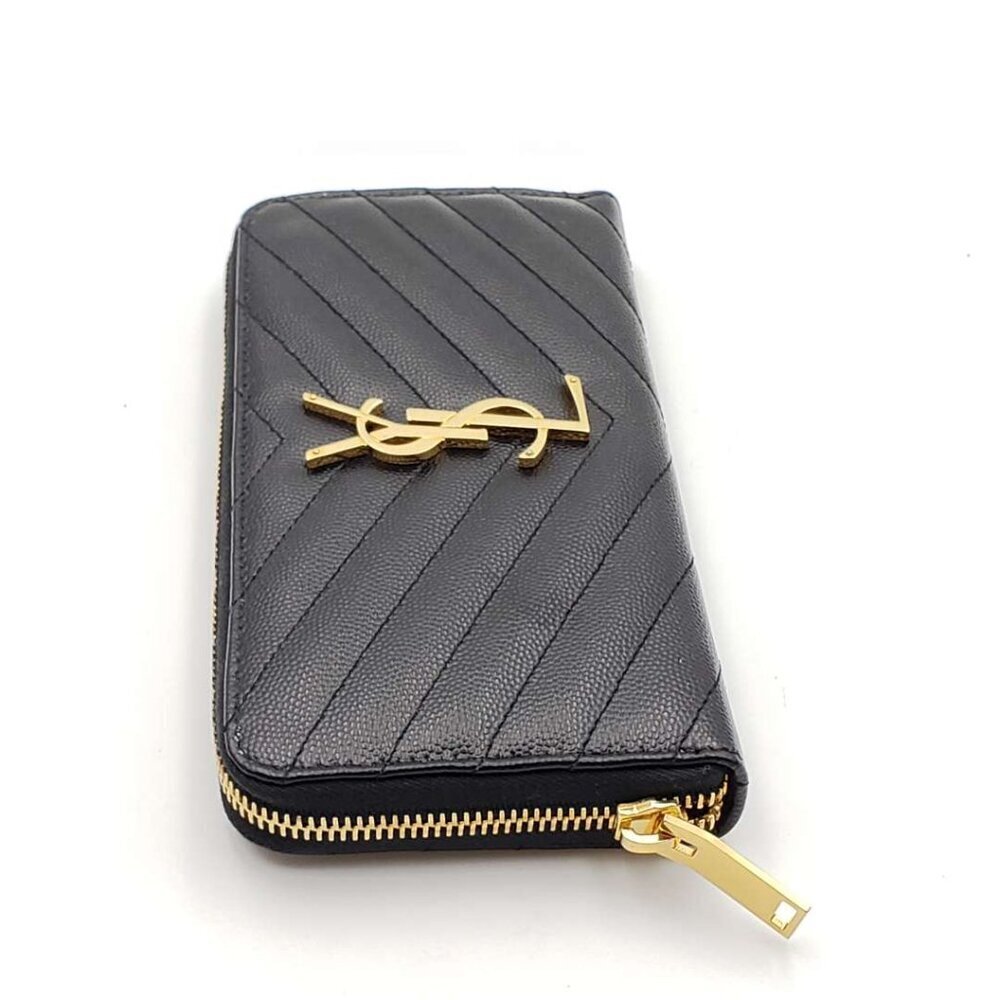Yves Saint Laurent Zippy Black Chevron Quilted Zip Wallet with Gold Hardware - Picture 5 of 11